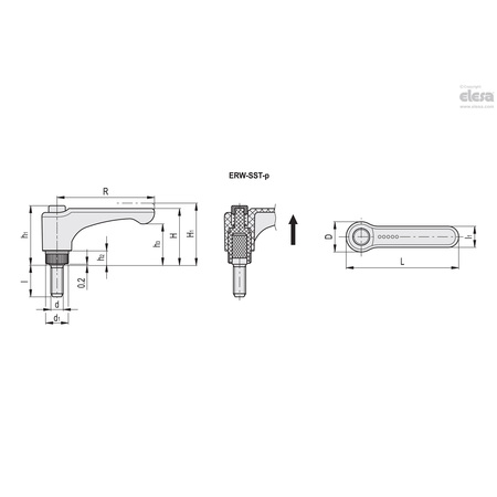 Elesa Stainless steel threaded stud, ERW.63-SST-p-M8x45-C5 ERW-SST-p